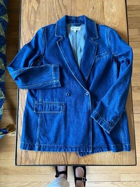 Madewell Deep Blue Denim Double-Breasted Blazer